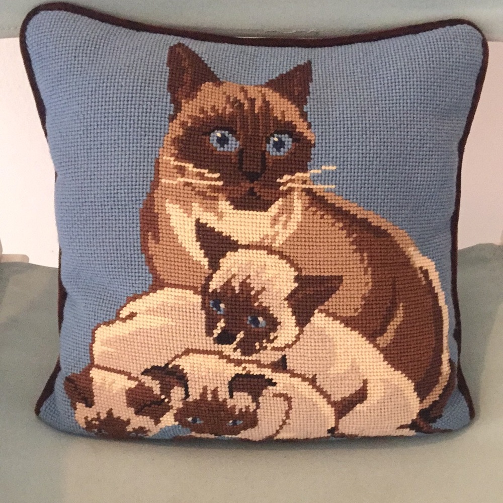 Small needlepoint handmade pillow cats